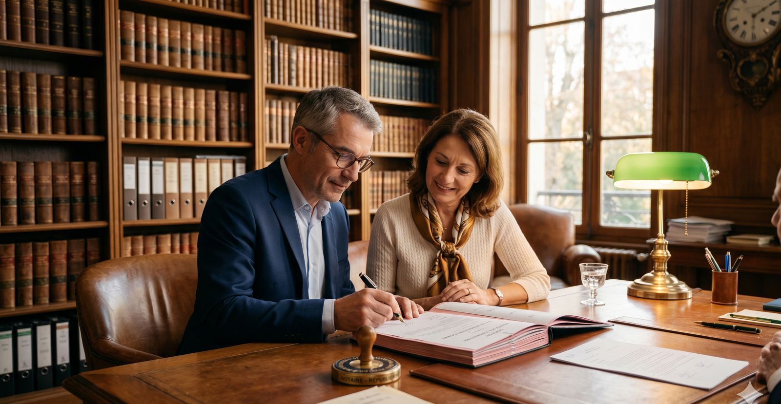 Signing the deed at a French notaire office